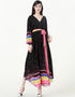 V-Neck Chiffon Muslim Dress with Colorful Polka Dots and Lantern Sleeves